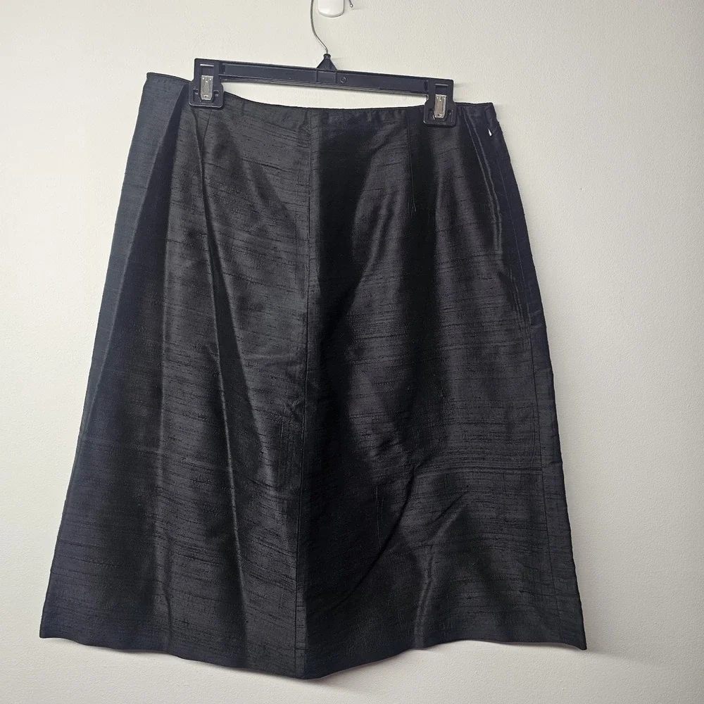 Womens‎ Large Black 100% Silk Midi Skirt Side Zip Vtg Made In USA EUC A-line